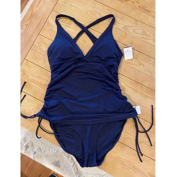 NWT Athleta Scrunch Ruched Tankini & bottoms in navy swim 2 piece size medium - Picture 4 of 11